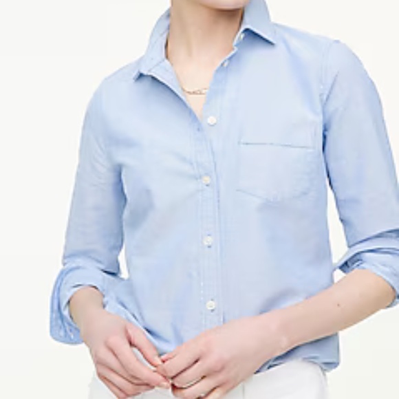 J.CREW Factory Blue Button Front Oxford Shirt Blue Women's Size Large NWT - Picture 2 of 8